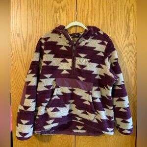 The North Face Maroon and Cream Zip-Up Sweater